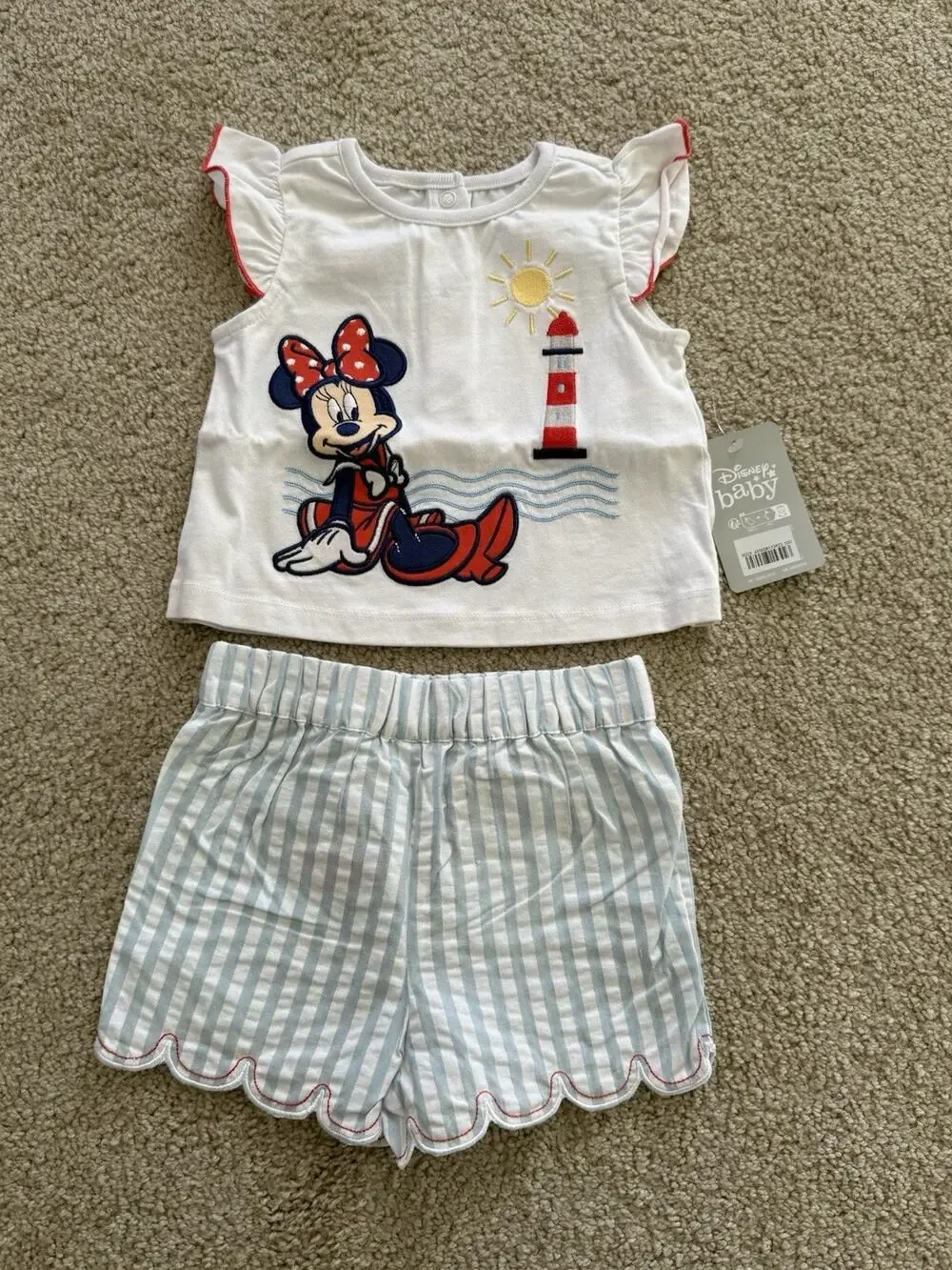 New Disney Baby Minnie Mouse Nautical Shorts Set 12-18 Months